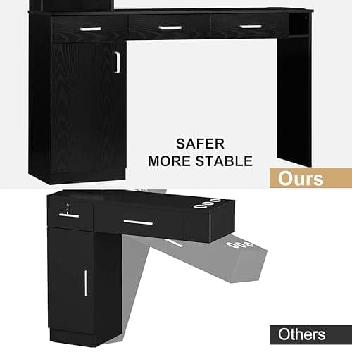 4ever2buy Barber Station for Hair Stylist, Salon Wall Station with Barber Cabinet, Hair Stations Equipment Hair Dryer Holder, Drawers, Wall Mount Barber Beauty Station, Mirror not Included, Black thumbnail 7