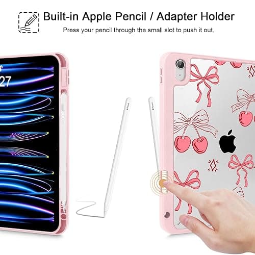 May Chen Case for iPad Air 11 (M3 2025 / M2 2024) 7th 6th, iPad Air 4 & 5 10.9 Inch 5th 4th (2022/2020), [Penceil Holder] Trifold Stand Auto Wake/Sleep TPU Protection Back Cover, Coquette Cherry Bow thumbnail 8