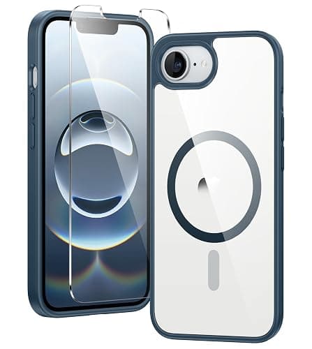 FNTCASE for iPhone 16e Case Clear: Magnetic Phone Cases with Screen Protector Drop Proof Compatible with Magsafe Slim Anti Yellowing Rugged Shockproof Protective Transparent Cell Cover (B-Blue) - Image 1