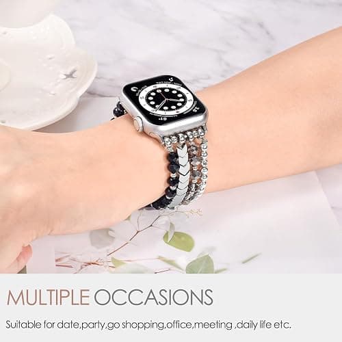 V-MORO Beaded Bracelet Compatible with Apple Watch Band 38mm/40mm/41mm/42mm/44mm/45mm/49mm/46mm Series 10/9/8/7/SE/6/5/4/3/2/1 Women Fashion Handmade Elastic Stretch Strap for iWatch Bands Replacement thumbnail 5