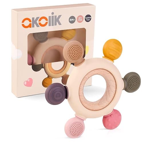 akolik Teething Toys for Babies, Baby Teethers Toy Teething Ring Silicone, Grasping Teething Toy, BPA Free Teething Nursing Accessories for 3+ Months Boy, Girl Toddlers (Rudder B) - Image 1