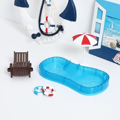 Abaodam Beach Mini House Decoration, Mini Swim Pool with Ring Chair Umbrella, Summer Seaside Miniatures Beach Swimming Pool Set for Crafts Dollhouse Scene Decor thumbnail 8