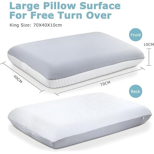Syekcl Memory Foam Pillow Queen Size, Cooling Orthopedic Bed Pillow for Sleeping – Medium Firm Neck & Shoulder Support, Double-Sided Design for All Seasons, Washable Cover (White & Gray) thumbnail 2