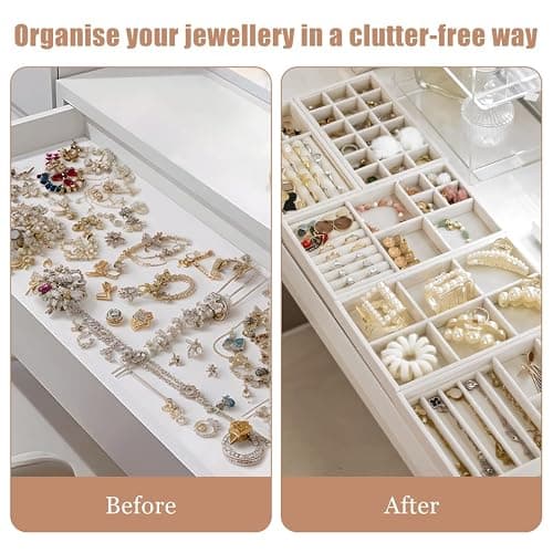 10 Pack Jewelry Organizer Tray Drawer Inserts Stackable Velvet Liner Dividers Customizable Jewellery Box Foam Ring Earring Holder Necklace Bracelet Storage Display Dish Flat in Dresser Vanity thumbnail 4