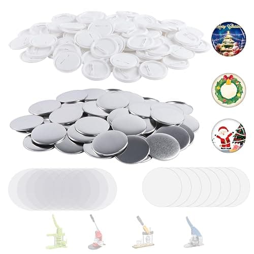 200 Sets 58mm/2.25 inch Button Maker Supplies, Pin Back Button Parts for Button Maker Machine 58mm, Including Metal Covers, Plastic Back Covers, Clear Plastic Film&Blank Paper - Image 1