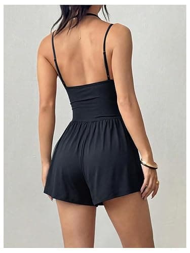 BEAUDRM Women's One Piece Sleeveless Romper Y2k Ruched Spaghetti Strap Short Jumpsuits Summer Casual Outfits thumbnail 2