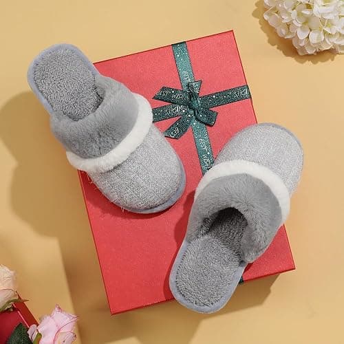 GOEWY Cozy Slippers for Women Indoor and Outdoor Fuzzy House Shoes with Memory Foam Anti-Skid Sole Gifts for Women Mom Ladies thumbnail 3