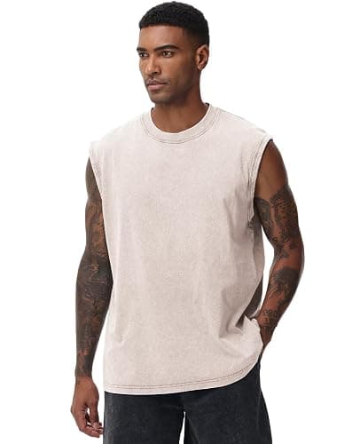 Mens Workout Tank Tops Sleeveless Tee Shirts Men Muscle Shirt Gym Acid Wash T Shirts Running Beach Loose Fit Tee thumbnail 4