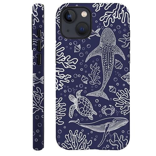 DAIZAG Case Compatible with iPhone 15,Durable Shock Protection Cover for Girl Women,Navy Blue Turtle Whale Shark - Image 1