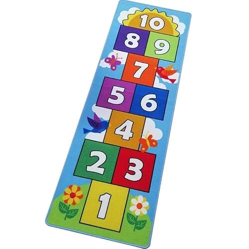 Hop and Count Hopscotch Rug, Kids Floor Play Area Rug Game Carpet Crawl Jump Mat, Children Numbers Learning Non-Slip Rug, Great for Ages 3 to 7 Boys Girls, Home Decor, 26''x55'' - Image 1