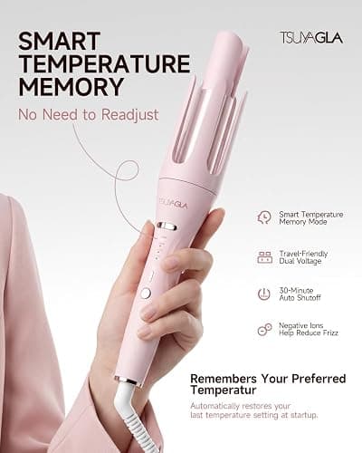 TSUYAGLA 5 in 1 Automatic Curling Iron Set with 3 Interchangeable Barrels | Rotating Hair Curler with 1, 1.25 and 1.5 Inch Curling Wands, Hair Crimper, Straightening Brush, Dual Voltage, Gift for Her thumbnail 8