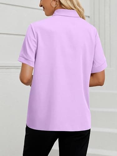 Vrtige Women's Ruffle Front Collar Neck Button Down Short Sleeve Blouse Shirt Top thumbnail 4