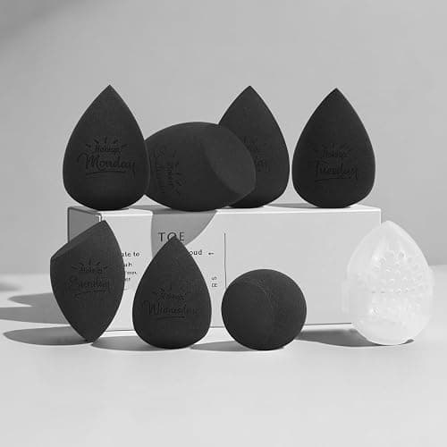 Real Perfection Makeup Sponge Set Blender Sponges, Latex-Free Beauty Makeup Sponges 7 pcs with 1 Travel Container Case for Blending Foundation Liquid Cream and Powder (Black) thumbnail 9