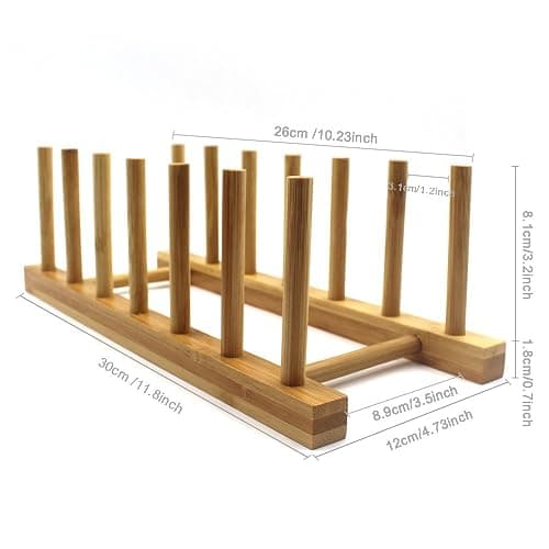 INNERNEED Bamboo Wooden Plate Racks Dish Stand Holder Kitchen Storage Cabinet Organizer for Dish/Plate/Bowl/Cup/Pot Lid/Cutting Board (Pack of 2) thumbnail 2