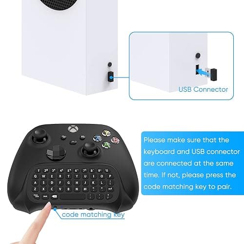 Keyboard for Xbox Series X/S, One/One X/S, Elite One/2 Controller, Wireless Gaming Chatpad Message Keypad with USB Receiver, Audio/Headset Jack Accessories for Xbox (Controller Not Included), Black thumbnail 7