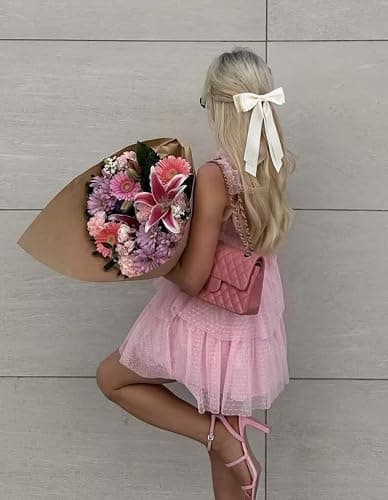 Hair Bows for Women Bow Clips Cute Ribbons Girls Ribbon Bows BowKnot Barrettes Tassel Bow Clips Fashion Hair Accessories for Women, Pink & Beige thumbnail 6