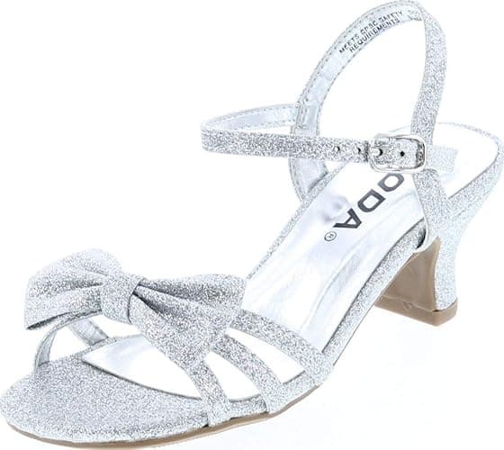 Soda Girly-2 Children's Girl's Open Toe Slingback Block High Heel Sandals - 1 Little Kid - Silver Glt