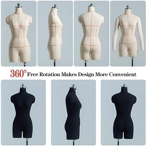 Adjustable Female Mannequin with Wheels - Pinnable Dress Form Torso M-Model82 in Black, Perfect for Sewing, Tailoring, and Clothing Display thumbnail 2