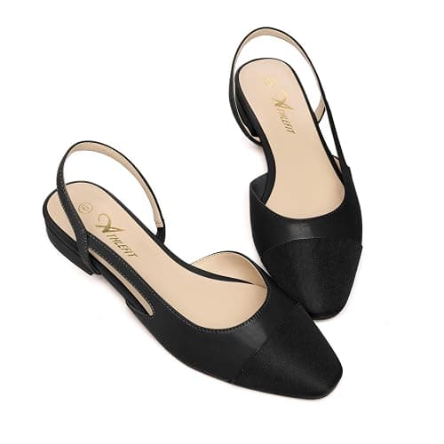 Athlefit Slingback Flats for Women Square Pointed Toe Two Toned Flats Wedding Pumps for Women thumbnail 6