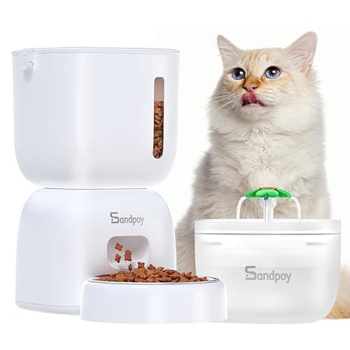 Sandpoy Automatic Cat Feeder and Water Dispenser FW1, 3L Cat Food Dispenser with Locking Lid, Two-in-One Set Timed Dog Feeder for Cats and Puppies, Pet Feeder with Portion Control, 4 Daily Meals - Image 1