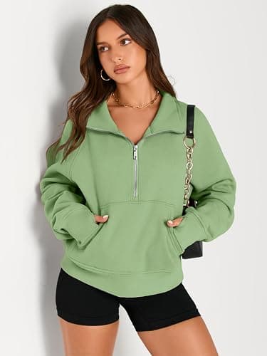 AUTOMET Womens Sweatshirts Half Zip Cropped Pullover Fleece Quarter Zipper Hoodies 2025 Fall Fashion Outfits Clothes thumbnail 3