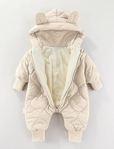 Happy Cherry Baby Newborn Snowsuit Winter Coat Romper for Infant Girls Boy Zipper Long Sleeve Cute Baby Snowsuit - 3-6 months - White thumbnail 4