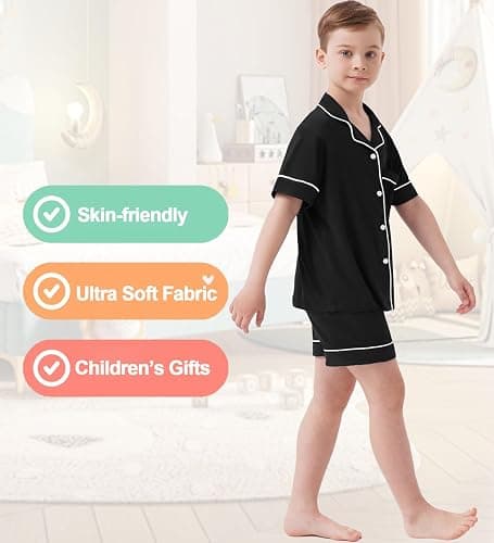 DIKFA Kids Pajamas Set 2 PCS Girls Boys Soft Sleepwear Short-Sleeve Nightwear Cute Shorts Pjs Loungewear thumbnail 4