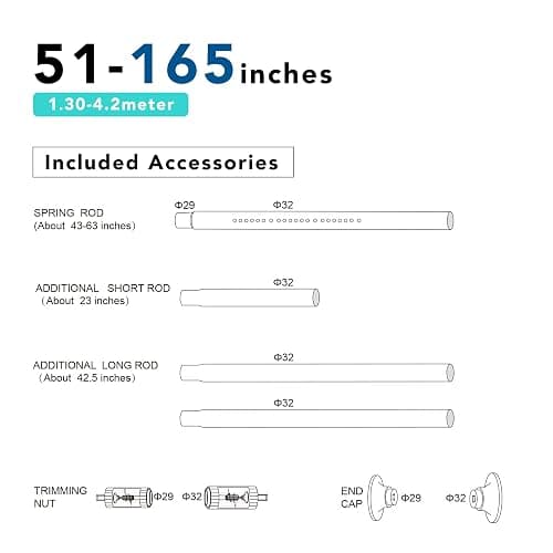 Tension Curtain Rod, 51-165 Inch,Spring Shower Closet for Windows or Shower,Easy to Install, No Drilling, Rust, Bathroom, Rod Diameter 1.26 Inches, Black,Umimile thumbnail 8