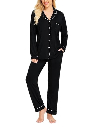 SWOMOG Womens Pajamas Set Long Sleeve Sleepwear Button Down Nightwear Soft Cotton Pj Lounge Sets - Image 1