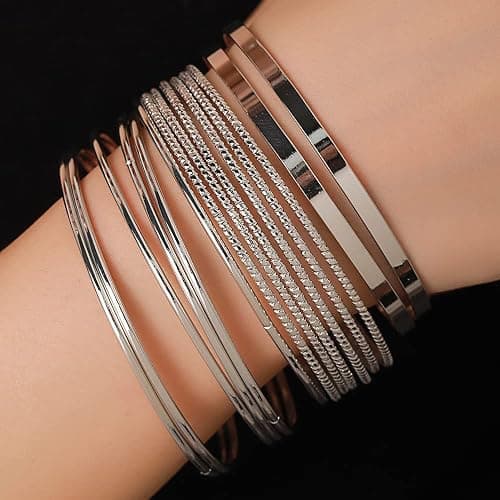 RINTOLER 16Pcs Gold Bangle Bracelets for Women - Multi Layer Stackable Textured Bracelets Boho Jewelrys Set. thumbnail 3