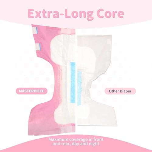 SUNKISS Masterpiece Adult Diapers with Tabs, Unisex Disposable Incontinence Briefs for Women and Men, Odor Control, Pink, Medium, 10 Count - Medium - Pink (Pack of 10) thumbnail 5