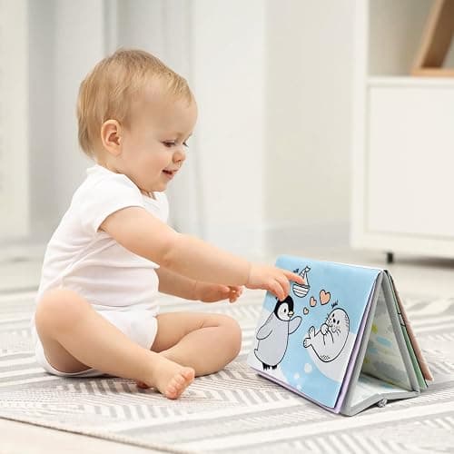 Dr.Rapeti Soft Tummy Time Book Baby Safe Mirror with Teether Crinkle Pages Tummy Time Mirror High Contrast Montessori Sensory Toy Tummy Time Toy for Newborn Baby Infant for 0+ thumbnail 2