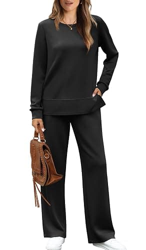 WIHOLL Women's 2 Piece Lounge Sets Sweatshirt Casual Travel Outfits Fashion Wide Leg Tracksuit Cozy Sweatsuits - Image 1