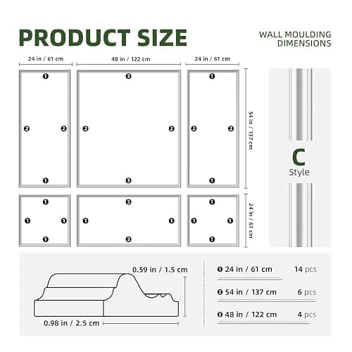 JSIWOTH Peel and Stick Wall Molding Kit, Wainscoting Panels 24 PCS | 6 frame premade panels, self adhesive wall trim, paintable molding, accent wall decor for living room bedroom hallway thumbnail 2