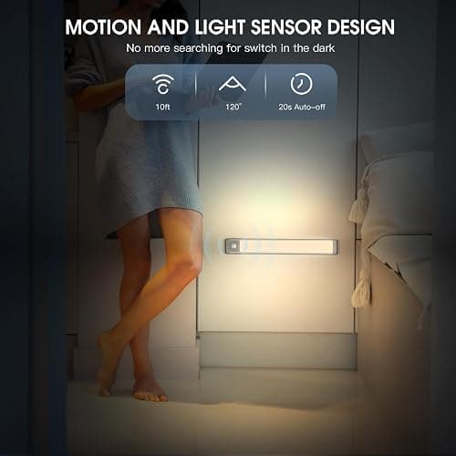 MCGOR 14.7inch Under Cabinet Lighting, 2 Pack Rechargeable Motion Sensor Light Indoor, 5 Levels Dimmable Magnetic Closet Lights, Wireless Under Counter Lights for Kitchen, Stairs,Hallway thumbnail 5
