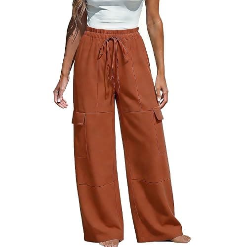 bawilom Cotton Linen Pants Women Summer Casual High Waist Wide Leg Trousers Lightweight Loose Cargo Pant with Pockets - Image 1