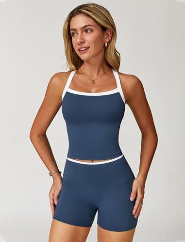 QBGJTD Two Piece Workout Sets For Women Tank Top Matching High Waist Booty Lifting Shorts Gym Yoga Active Wear Outfits thumbnail 2