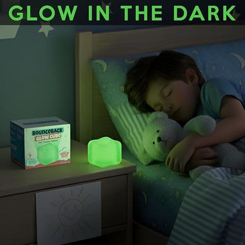 BounceBack Glow Cube - Soft Silicone Stress Ball for Kids & Adults | Glow in the Dark Autism Fidget Cube Gift | Squishy Sensory Toy for Stress & Anxiety Relief, ADHD Present for Girl Boy | Mondiko® thumbnail 4