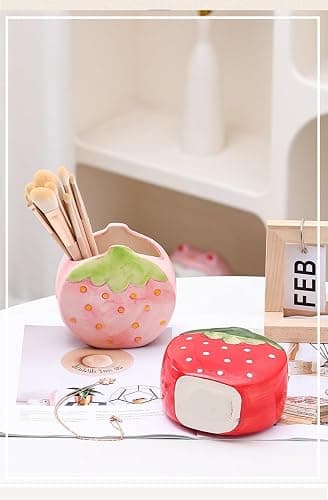 Youfui Strawberry Pencil Holder Toothbrush Holder Cute Pen Holder for Desk Organizer Makeup Brush Pencil Cup Kawaii Desk Accessories Aesthetic Office Home Decor Birthday Gifts for Women (Red) thumbnail 7
