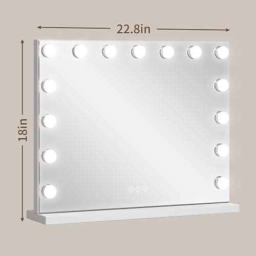 NUSVAN Vanity Mirror with Lights Lighted Makeup Mirror with 15 Dimmable LED Bulbs,3 Color Lighting Modes,USB Charging Port Touch Control,Sturdy Metal Frame Design 24x18 Inch,White thumbnail 2