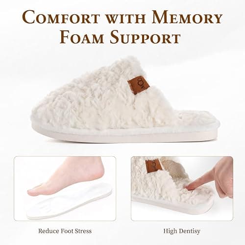 OOW Women's Fuzzy Slippers for Indoor,House Shoes with Memory Foam,Plush and Cute Slippers for Women thumbnail 4