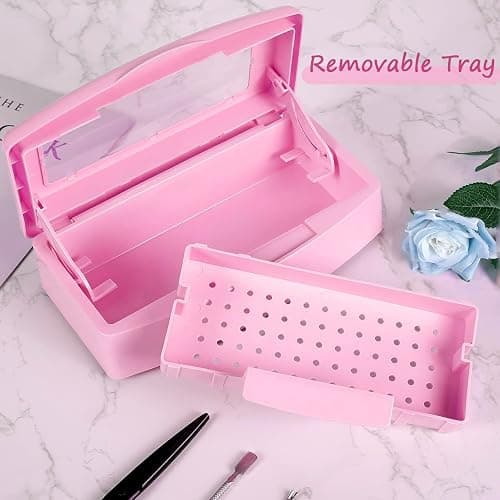 Gusnilo Nail Tool Sterilizer Box barbicide Disinfectant Jar Plastic Disinfectant Container Suitable for Nail Tools Hair Salons Beauty Centers and Manicure and Nail Equipment(Pink) - 21 Ounce - Pink thumbnail 5