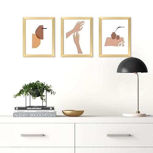 upsimples 8.5x11 Picture Frame Set of 5, Display Pictures 6x8 with Mat or 8.5 by 11 Without, Wall Gallery Photo Frames, Gold thumbnail 2