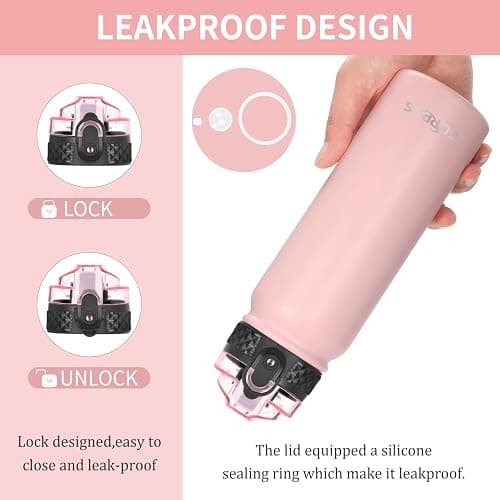 GOPPUS 600ml/20oz Stainless Water Bottle with Straw Double Wall Insulated Bottles with Strap One Hand Open Vacuum Thermal Flask Leakproof Keep Cold Drinks Bottles with Flip Top Lid BPA Free for Adults thumbnail 2