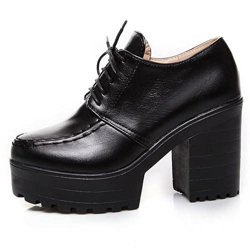 Betastella Women's Chunky Heel Platform Ankle Booties Lace Up Vintage Oxfords Shoes - 8 - Black thumbnail 3