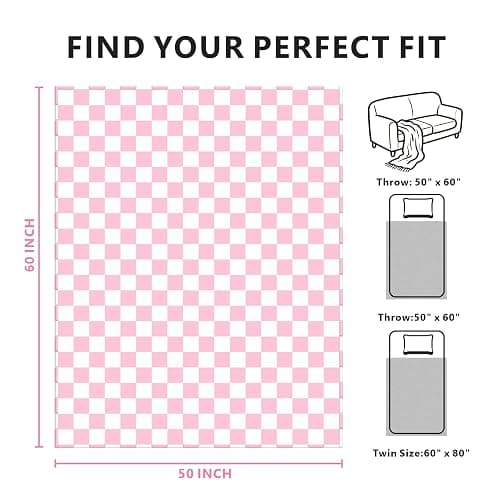 Edenleaf Pink Checkered Fleece Throw Blanket for Couch Warm Home Decor | Ultra Soft Cozy Fuzzy Blanket for Bed Sofa, Fluffy Lightweight Throw for Travel, Cute Holiday Gifts, All Seasons, 50"x60" thumbnail 2
