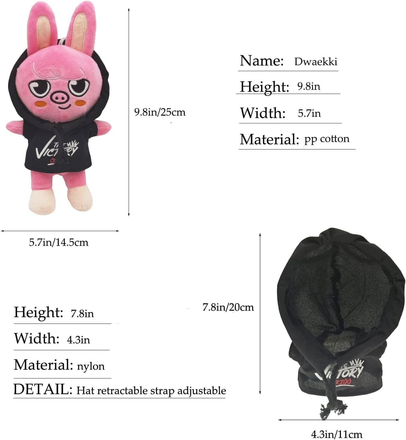 Cute Stray Kids Plush,9.8In Kawaii Skzoo Plush Toys,Creative Soft Stuffed Cartoon Plush Toy Gift Toys for Kids Fans (Dwaekki) - Pink thumbnail 3
