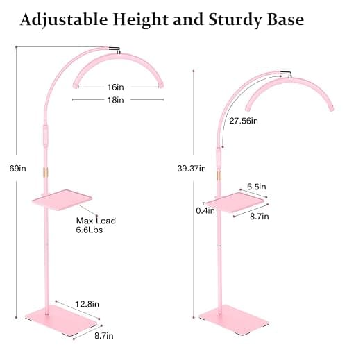 Mznoo Lash Light for Eyelash Tech with Tray, Half Moon Light for Lashes and Estheticians, LED Floor Lash Lamp for Eyelash Extensions, Nail Art, Tattoo Art and Skincare (Pink) thumbnail 3