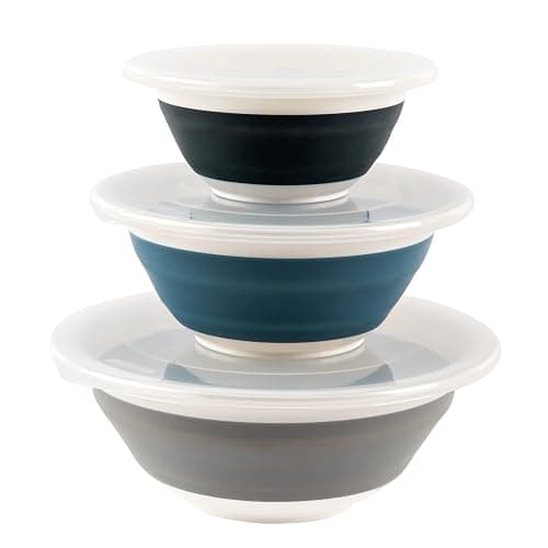 Progressive Prepworks Thinstore Collapsible Prep/Storage Bowls with Lids - Set of 3, Dark Pastels thumbnail 3
