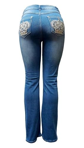 Jack David H&Y U-Cute Rose 2 Rhinestone Studded Denim Bootcut Flap Pocket Jeans thumbnail 2